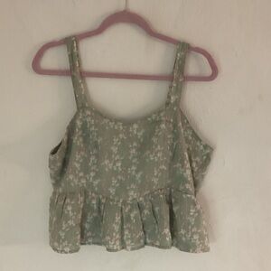 Celebrity Pink Cotton Floral Babydoll Top, Size XL, Green/Pink, NWOT